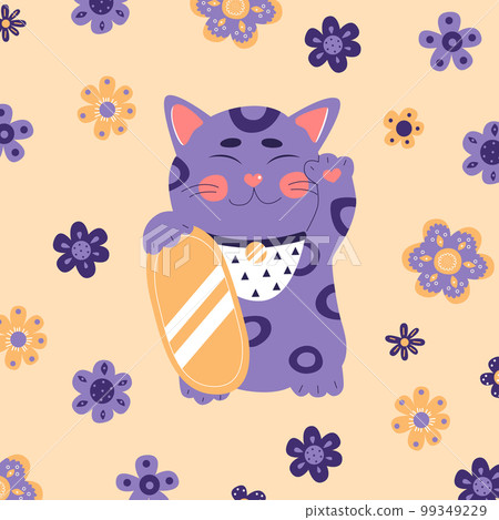 Maneki neko, japanese lucky cat, fortune symbol. Cute kitty character of oriental flat vector illustration 99349229
