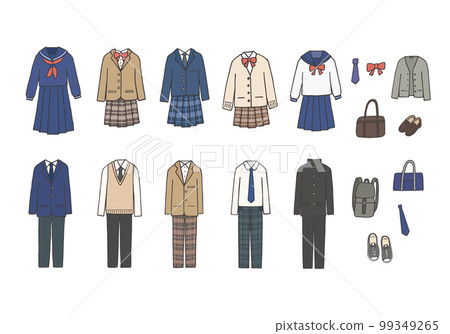 Hand-drawn illustration set of various uniforms (color) 99349265
