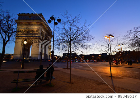 Paris, France. Place Charles de Gaulle just after sunset. Taken January 2, 2023. Paris, France. Place Charles de Gaulle just after sunset. Taken January 2, 2023. 99349517