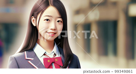 Cute high school girl with a smile, school, uniform, looking at camera, photo style illustration Cute high school girl with a smile, school, uniform, looking at camera, photo style illustration 99349861