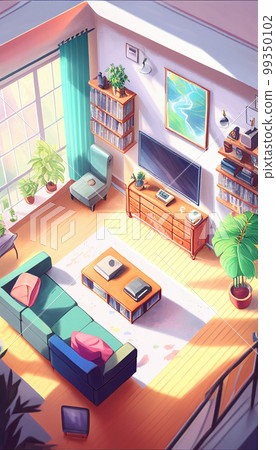 Isometric illustration of a living room with a... - Stock Illustration ...