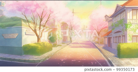 櫻花盛開的城市風光,背景,照片風格的插圖,新生活,入學,畢業 櫻花盛開的城市風光,背景,照片風格的插圖,新生活,入學,畢業 99350173