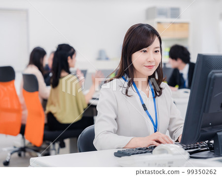 A woman doing desk work with a smile 99350262