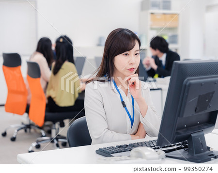 A woman doing desk work with a smile 99350274