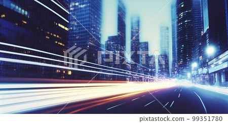 汽車製作的光跡夜景，夜城，背景素材，照片風格插畫 99351780