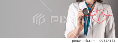 ECG, electrocardiogram concept. Ad medical banner for heart health, cardiology clinic 99352413
