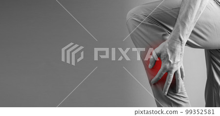 Shin, leg pain concept. Abstract injury of muscle. Banner with copy space Shin, leg pain concept. Abstract injury of muscle. Banner with copy space 99352581