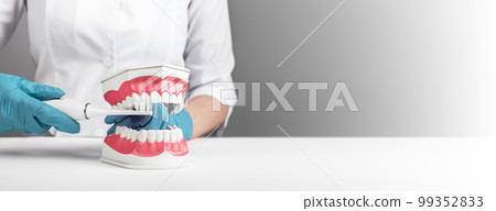 Brushing white healthy clean teeth. Dentistry ad banner for tooth healthcare 99352833