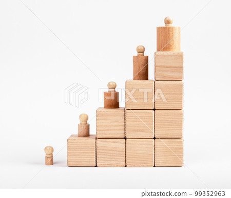 Career ladder from cubes with knobbed cylinders. Growth, personal and professional development or hierarchy concept. Promotion in company 99352963