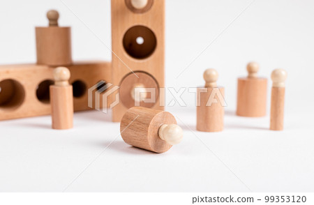Montessori knobbed wooden cylinders with blocks. Kids puzzle for development of eye hand coordination and concentration 99353120
