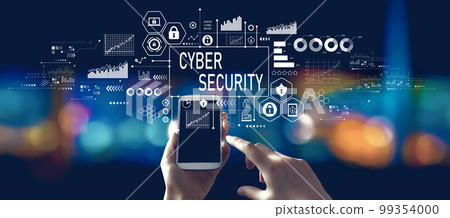 Cyber security theme with person using a smartphone at night Cyber security theme with person using a smartphone at night 99354000