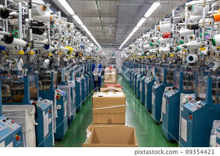 Textile industry with knitting machines in factory. 99354421