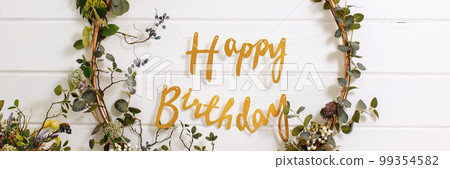 Banner festive wreath of vines with decorative roses, leaves. Banner festive wreath of vines with decorative roses, leaves. 99354582