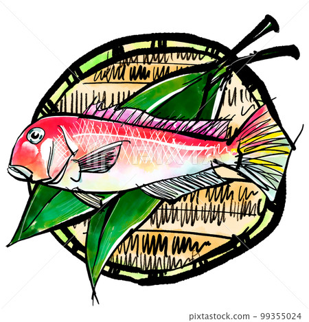 Hand-drawn illustration of tilefish (brush writing watercolor sumi-e style) 99355024