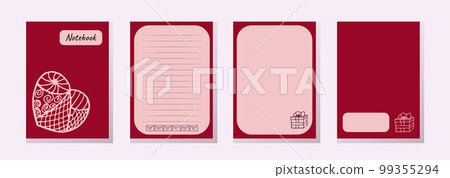 Set covers notebook love style. Heart, gift, letter. Pages striped and back. Vector illustration. 99355294