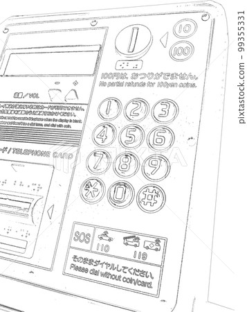 Public phone. push-button. Illustrated photo. monochrome. Public phone. push-button. Illustrated photo. monochrome. 99355331
