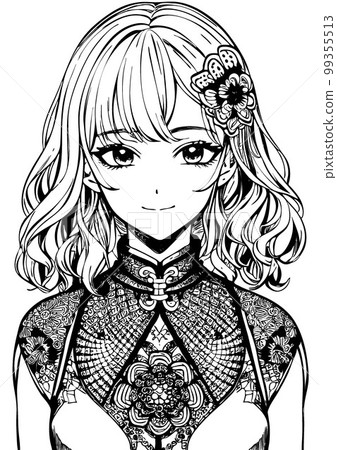 A beautiful girl, featuring decorations and costumes, doodle, coloring book. Vector abstract background 99355513