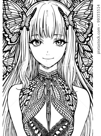 A beautiful girl, featuring decorations and costumes, doodle, coloring book. Vector abstract background 99355514