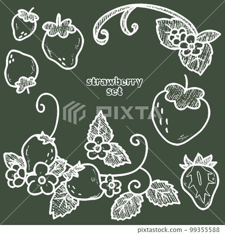 Simple strawberry illustration white line set 99355588