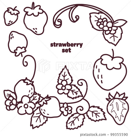 Simple strawberry illustration line drawing set 99355590