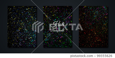 Happy Holi Indian Festival Banner, Colorful gulaal, powder color, party set luxury black card with explosion patterned and crystals multicolors Background, vector illustration vibrant color template Happy Holi Indian Festival Banner, Colorful gulaal, powder color, party set luxury black card with explosion patterned and crystals multicolors Background, vector illustration vibrant color template 99355626