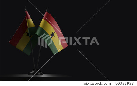 Small national flags of the Ghana on a black background 99355958