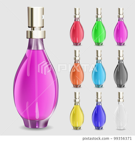Set of multicolored bottles of perfume Set of multicolored bottles of perfume 99356371