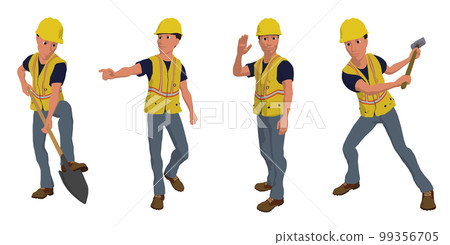 construction worker hard hat yellow bib cartoon many positions vector illustration construction worker hard hat yellow bib cartoon many positions vector illustration 99356705