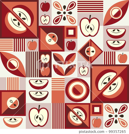 Red background with apples, geometric shapes Red background with apples, geometric shapes 99357265