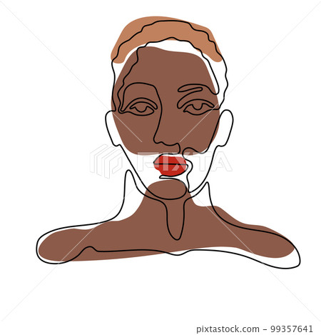Black history month line art vector illustration. Afro woman face. 99357641