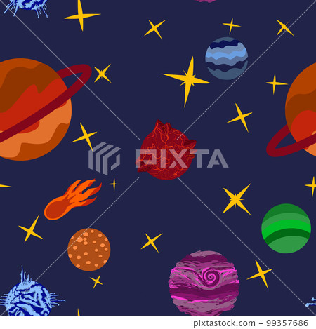 Pattern cartoon planets. Colorful set of isolated objects. Space background. Fantasy planets. EPS 10 99357686