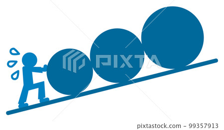 A person who climbs a slope while pushing a ball with effort 99357913