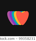 Psychedelic rainbow hearts black background. 1970 groovy style design. 99358231