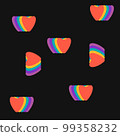 Psychedelic funky pattern rainbow coloured hearts on black background. 99358232