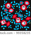 Naive traditional flowers black background. Colorful ethnic festive embroidery decoration ornament. 99358235