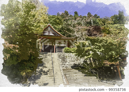 Watercolor-style Tanzan Shrine Gonden, Sakurai City, Nara Prefecture Watercolor-style Tanzan Shrine Gonden, Sakurai City, Nara Prefecture 99358736