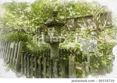 Watercolor-style Tanzan Shrine, donated by Emperor Godaigo, stone lantern, Sakurai City, Nara Prefecture Watercolor-style Tanzan Shrine, donated by Emperor Godaigo, stone lantern, Sakurai City, Nara Prefecture 99358739