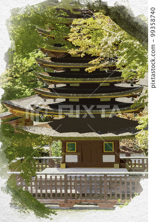 Watercolor-style Tanzan Shrine thirteen-storied pagoda, Sakurai City, Nara Prefecture Watercolor-style Tanzan Shrine thirteen-storied pagoda, Sakurai City, Nara Prefecture 99358740