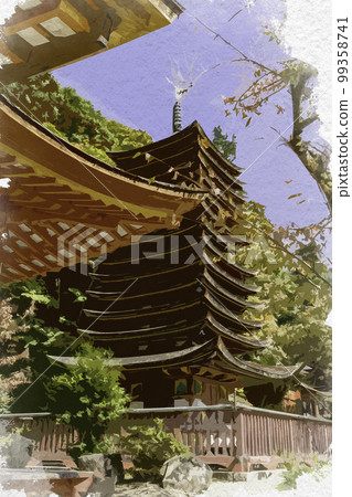 Watercolor-style Tanzan Shrine thirteen-storied pagoda, Sakurai City, Nara Prefecture Watercolor-style Tanzan Shrine thirteen-storied pagoda, Sakurai City, Nara Prefecture 99358741