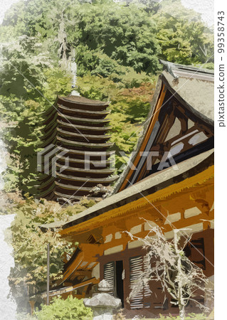 Watercolor-style Tanzan Shrine thirteen-storied pagoda, Sakurai City, Nara Prefecture 99358743