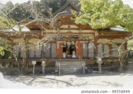 Watercolor-style Tanzan Shrine Soja Worship Hall, Sakurai City, Nara Prefecture Watercolor-style Tanzan Shrine Soja Worship Hall, Sakurai City, Nara Prefecture 99358849