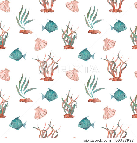 Seamless watercolor underwater life pattern. Boundless pattern Seamless watercolor underwater life pattern. Boundless pattern 99358988