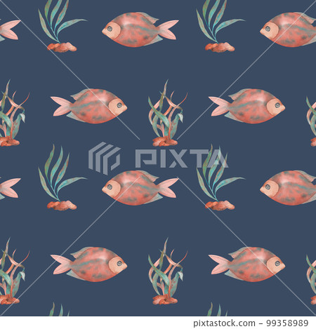 Seamless watercolor underwater life pattern. Boundless pattern Seamless watercolor underwater life pattern. Boundless pattern 99358989