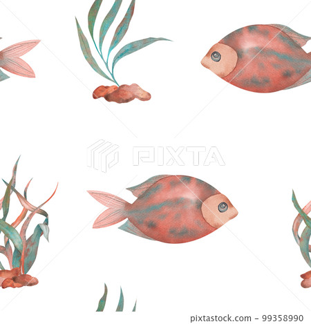 Seamless watercolor underwater life pattern. Boundless pattern 99358990