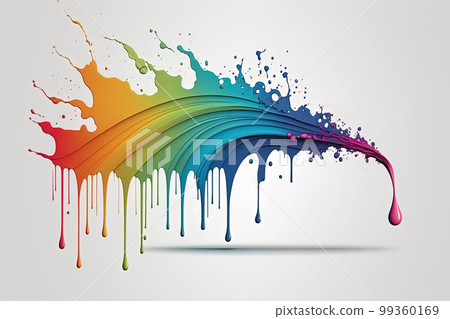 Colorful rainbow liquid paint splash on white background. Abstract paint texture background, copy space. AI Colorful rainbow liquid paint splash on white background. Abstract paint texture background, copy space. AI 99360169