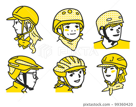 People wearing stylish bicycle helmets set illustration material 99360420
