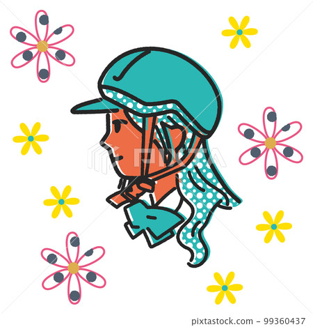 一個戴著頭盔的女孩的側面圖素材 一個戴著頭盔的女孩的側面圖素材 99360437