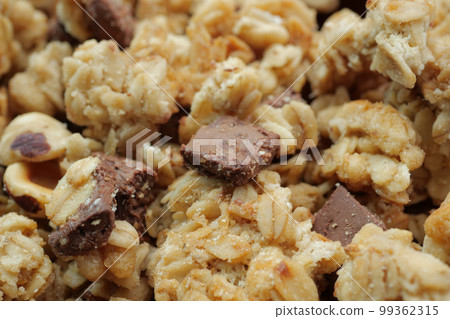 detail shot of chocolate granola Musli in a bowl,  99362315
