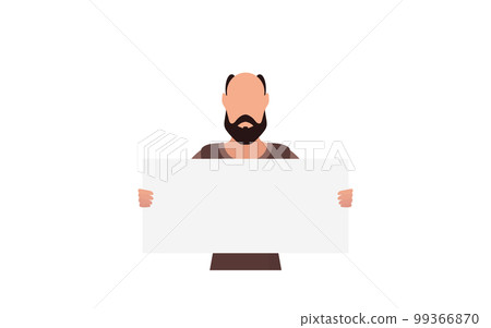 A man with a blank banner in his hands. The guy is protesting. Vector illustration. 99366870