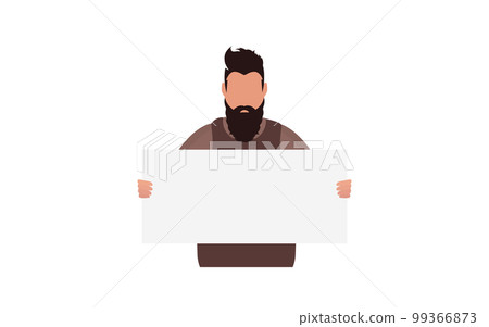 A man with a blank banner in his hands isolated on a white background. Protest concept. Vector illustration. A man with a blank banner in his hands isolated on a white background. Protest concept. Vector illustration. 99366873
